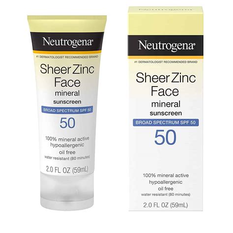 Neutrogena Sheer Zinc Face Mineral Sunscreen, SPF 50 | 2 Ounce ...