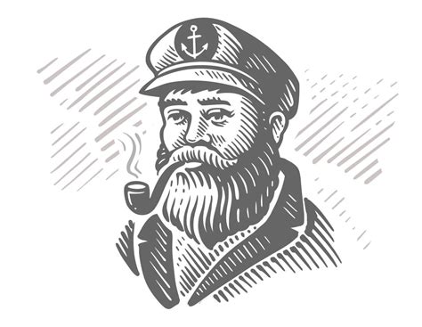 Sea captain old sailor with pipe engraved sketch. 13215807 Vector Art ...