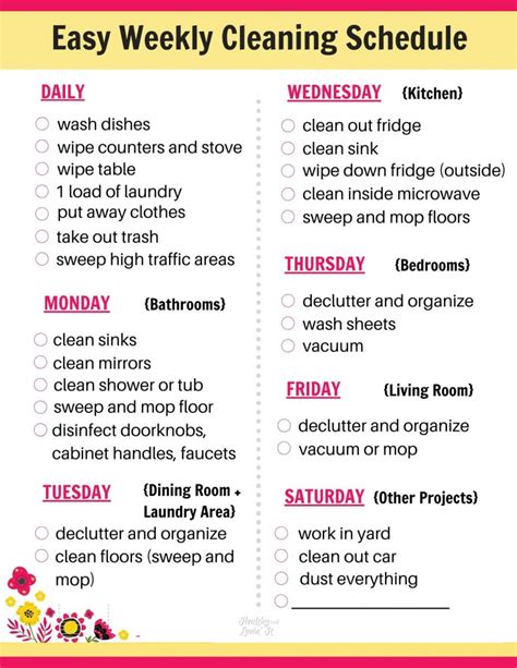 Free Printable Cleaning Schedule - Daily, Weekly, and Monthly Checklists