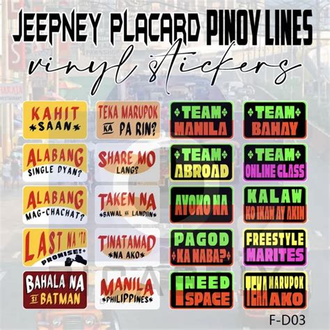 ★Jeepney Signs (Pinoy Lines) Vinyl StickersWater Proof (1.5in x 2.5in) | Lazada PH