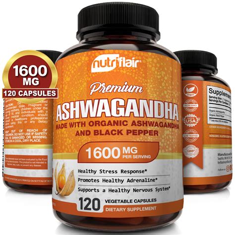 Certified Organic Ashwagandha Capsules 1600MG - 120 Vegan Pills with Black Pepper Extract - Best ...