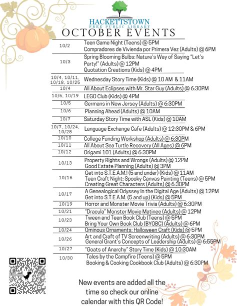 Hackettstown Public Library October Events | Inside Warren