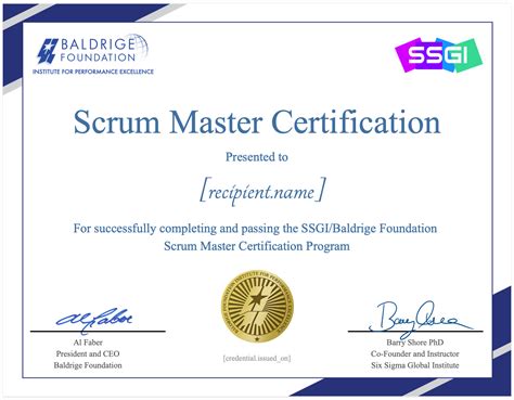 Baldrige Scrum Master Certification - Six Sigma Certification and ...