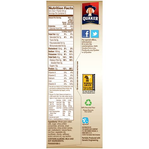 Quaker Oatmeal Nutrition Facts 1 2 Cup | Besto Blog