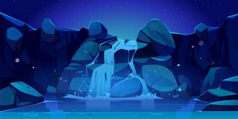 Free Vector | Illustration of waterfall and rocks at night | Cenário ...