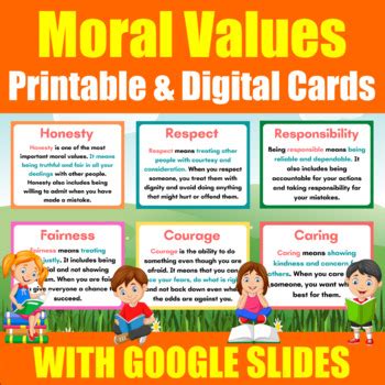 Moral Values for kids. Printable & Digital Cards to learn about Ethics ...