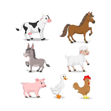 Colección de animales de granja de dibujos animados | Vector Premium