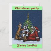 Funny Christmas party cartoon art invitation card | Zazzle