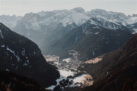 Free Photo: Winter Snow Mountain Valley with Village