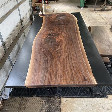 Black Epoxy Resin & Walnut Wood Slab Table - Lancaster Live Edge