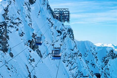 Cable Cars at Hintertux Glacier Ski Resort of Austria Stock Photo - Image of blue, cold: 166501724