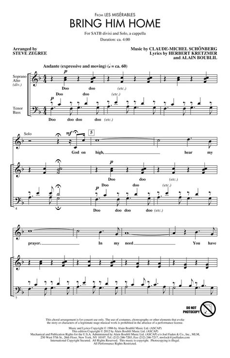 Bring Him Home (From Les Miserables) Sheet Music by Steve Zegree (SKU ...