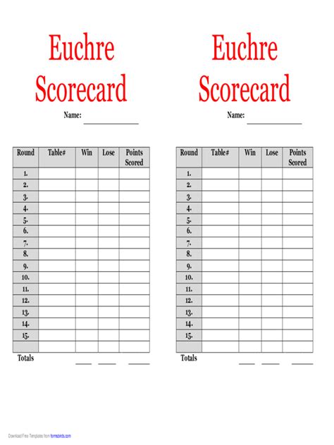 Printable 2 Table Euchre Score Cards