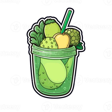 green smoothie sticker cool colors clip art illustration. Transparent background. Generative Ai ...