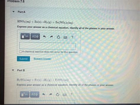 Solved Problem 7.6 Part A HNO3(aq) + Zn(s)-H2(g) + | Chegg.com