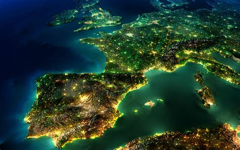 Download Iberian Peninsula Night Europe Nature Earth From Space HD Wallpaper