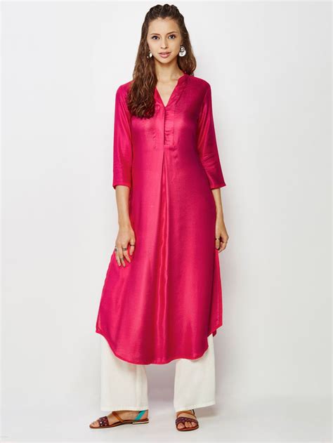 Global Desi Plain Magenta Kurti | Plain kurti designs, Kurti designs, Kurti neck designs