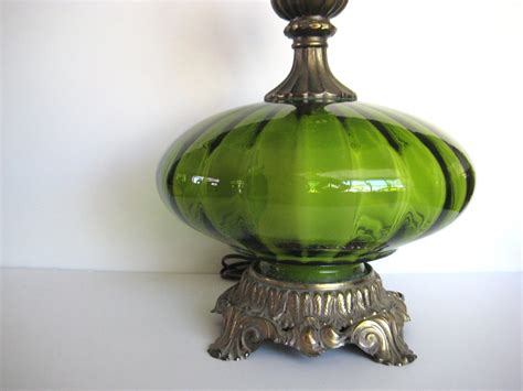 Vintage green table lamp green glass lamp hollywood regency