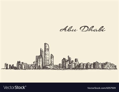 Abu Dhabi skyline hand drawn sketch Royalty Free Vector