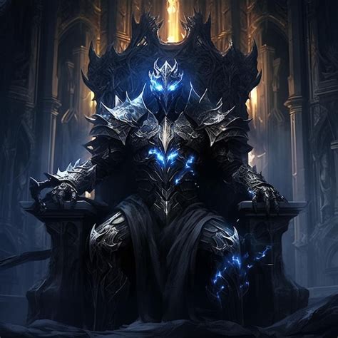 Premium AI Image | A dark king sits on a throne with a glowing face.