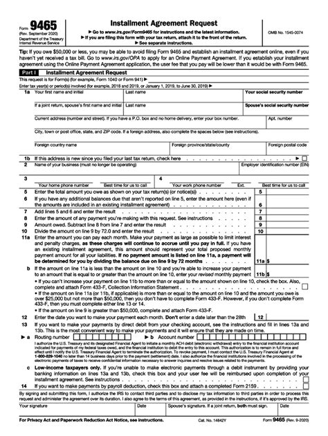 Irs Form 9465 Form Fillable - Printable Forms Free Online