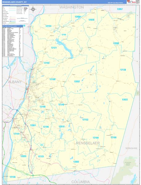 Rensselaer County, NY Zip Code Wall Map Basic Style by MarketMAPS ...