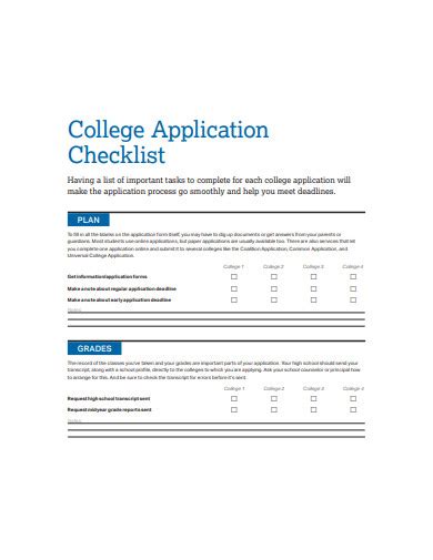 College Checklist - 21+ Examples, Format, Pdf