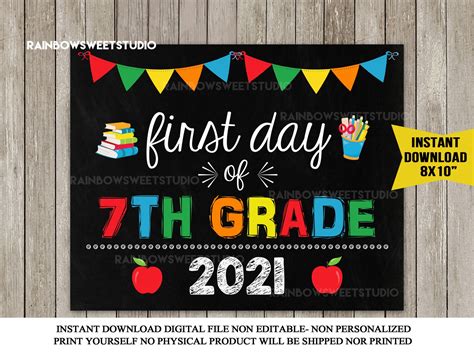 First Day of 7TH Grade Sign First Day of School Sign Back to | Etsy