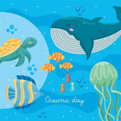 oceans day lettering poster 11092931 Vector Art at Vecteezy