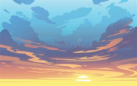 Vector Evening Sky with Clouds. Colorful Sunset Stock Vector ...