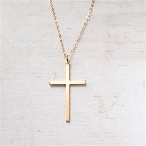 Skinny Cross Necklace in Gold Filled, Large Cross Pendant, Adjustable Length, Dainty Layering ...