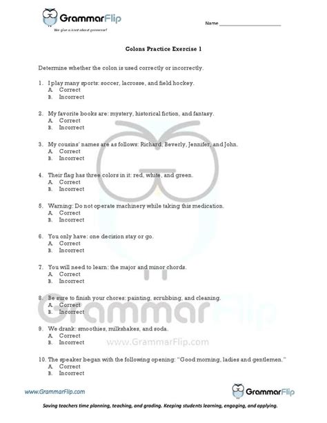 Colons - Free Worksheet