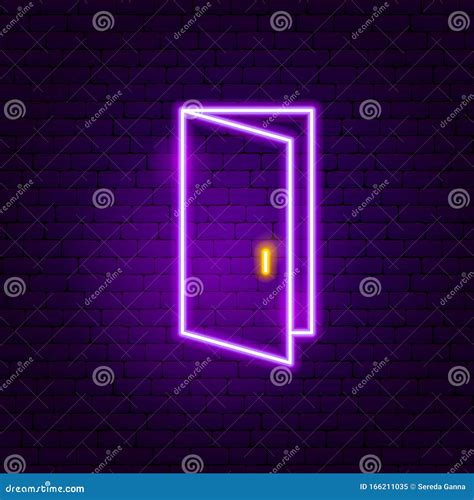 Open Door Neon Sign stock vector. Illustration of house - 166211035