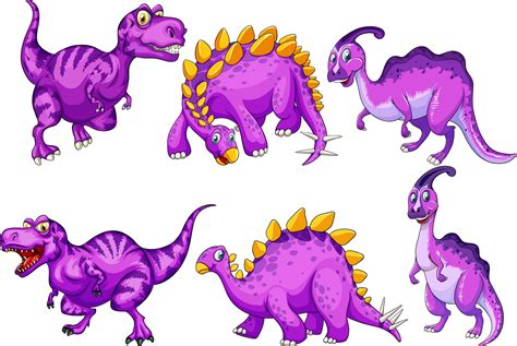 Set of purple dinosaur cartoon character 2871101 Vector Art at Vecteezy