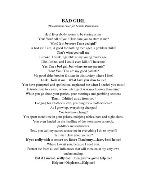 Bad Girl - Declamation Piece | PDF