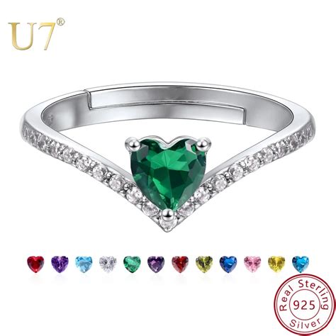 U7 925 Sterling Silver May Birthstone Rings With Green Stone Cubic Zirconia Female Anillos For ...