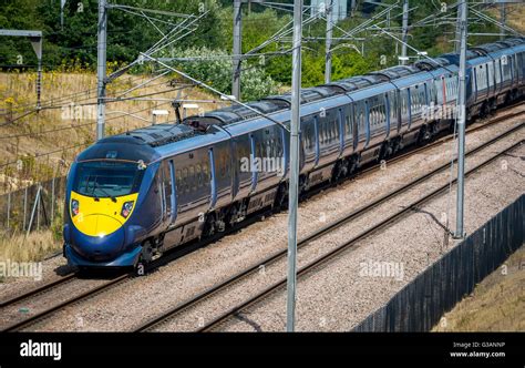 Southeastern class 395 high speed train running between Kent and London on the High Speed 1 line ...