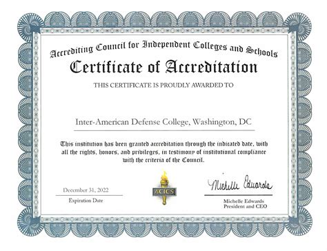 ACICS Accreditation Certificate – Inter American Defense College