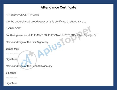 Attendance Certificate | Formats, Samples and Importance of Attendance Certificate - A Plus Topper