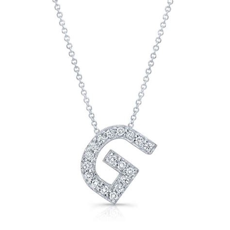 14K White Gold 0.36Ct Natural Diamond Alphabet Necklace Letter G Initial Pendant #diamo ...