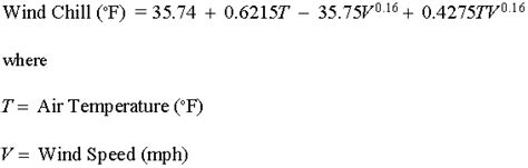 Calculation of Wind Chill / windchill factor