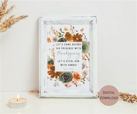 Thanksgiving Printable Bible Verse Wall Art Fall Christian Decor, Watercolor Autumn Flowers ...