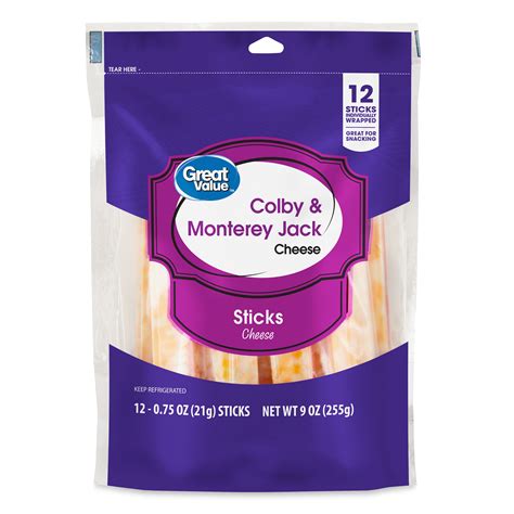 Great Value Colby & Monterey Jack Cheese Sticks, 9 oz, 12 Count (Plastic Packaging) - Walmart.com