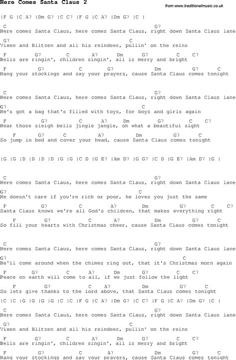 Christmas Carol/Song lyrics with chords for Here Comes Santa Claus 2