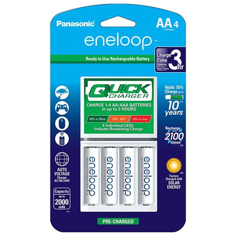 Panasonic eneloop Quick Charger with 4 AA Rechargeable Batteries ...