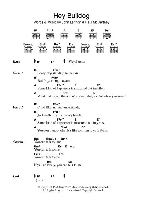 Hey Bulldog by The Beatles - Guitar Chords/Lyrics - Guitar Instructor