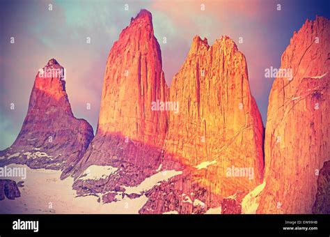 Sunrise over Torres del Paine mountains, Patagonia, Chile Stock Photo - Alamy