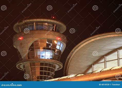 Flight control tower stock photo. Image of tower, night - 4814928