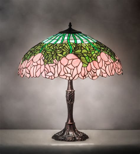 Cabbage Rose Tiffany Lamp Tiffany Style Floral Pink Stained Glass Shade