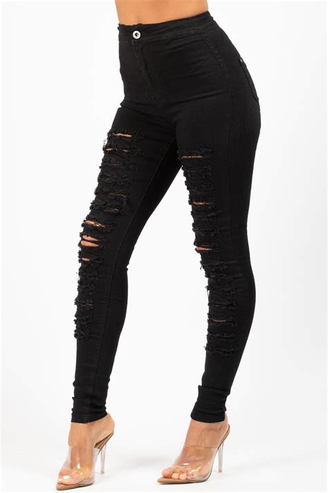 Womens Black Ripped Skinny Jeans High Waisted – Styledup.co.uk